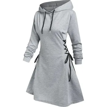 Dámské šaty Čína Moderní dámské šaty v gotickém stylu se šněrováním a kapucí Barva: Šedá, Velikost: XXL