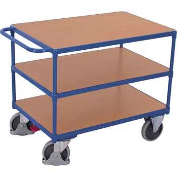 Plošinový vozík Policový vozík VARIOfit, tři police z desky MDF, 1000 x 600 mm, nosnost 500 kg