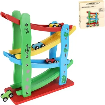 autodráha Dřevěná dráha - skluzavka pro 4 auta