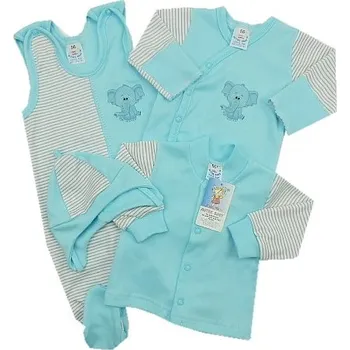 Kojenecká souprava Souprava do porodnice 4-dílná (body) tyrkysová - vel. 50 sloník