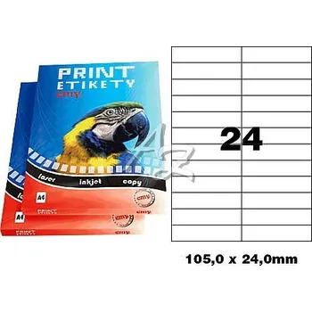 Samolepící etiketa samolepicí etikety 105,0x24,0mm/100archů, Bílé, 24etiket/arch, Emy