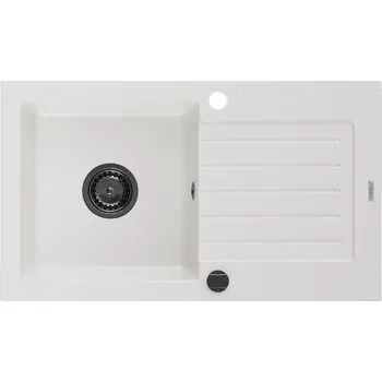Granitový dřez Mexen Pablo granitový dřez 1-komorový s odkapávačem 752 x 436 mm, bílý, černý sifon - 6510751010-20-B Granitové dřezy