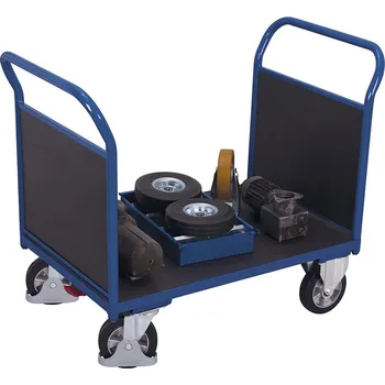 Plošinový vozík Variofit Plošinový vozík se dvěma madly s plnou výplní, Variofit, ložná plocha 199 x 80 cm, do 1000 kg, modrá/antracit Barva: modrá RAL5010