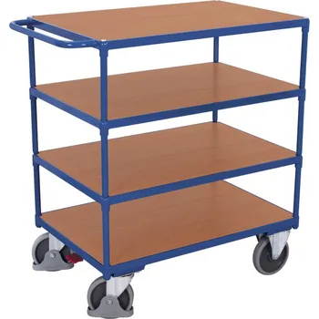 Variofit Policový vozík s madlem, 4 police, Variofit, ložná plocha 100 x 70 cm, do 500 kg, modrá/antracit Barva: modrá RAL5010