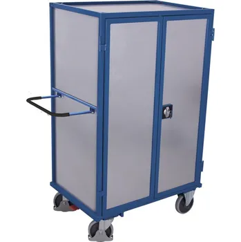 Variofit Vysoký skříňový vozík s madlem, 4 plné stěny, 5 polic, Variofit, ložná plocha 104 x 68 cm, do 500 kg, modrá/antracit Barva: modrá RAL5010