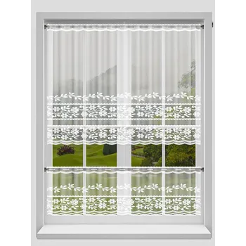 Záclona Žakárová vitrážová záclona 606630/001, květinový vzor, s bordurou, bílá, výška 50cm (v metráži)