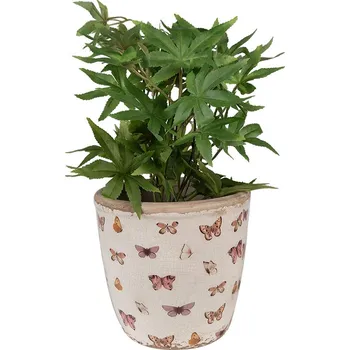 Obal na květináč Béžový antik obal na květináč s motýlky Butterfly Paradise L - Ø 16*16 cm