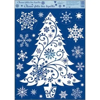 Vánoční dekorace Anděl Okenní fólie vánoční s glitry stromek 38 x 30 cm