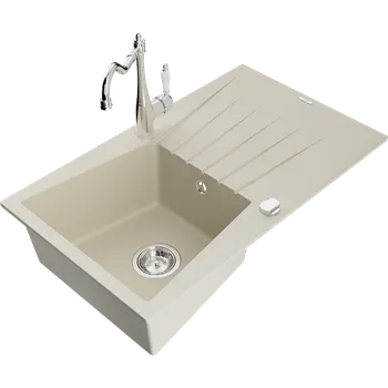 Granitový dřez Mexen Cesar granitový dřez 1-komorový s odkapávačem a kuchyňskou baterií Carla, béžový - 6514-69-670700-00 Granitové dřezy s baterií