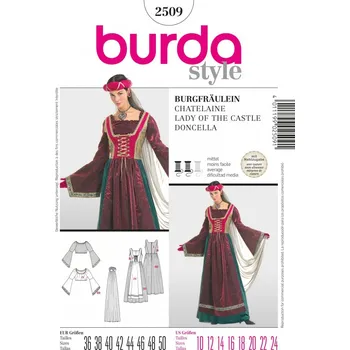 Nit Tištěný střih středověké šaty, klobouk se závojem