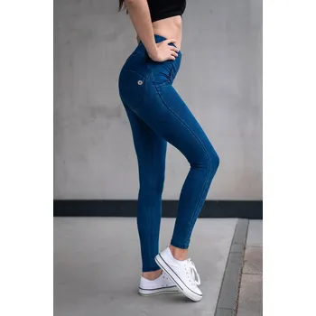 SlimUp Push-up kalhoty vysoký pas zip denim tmavě modré - M