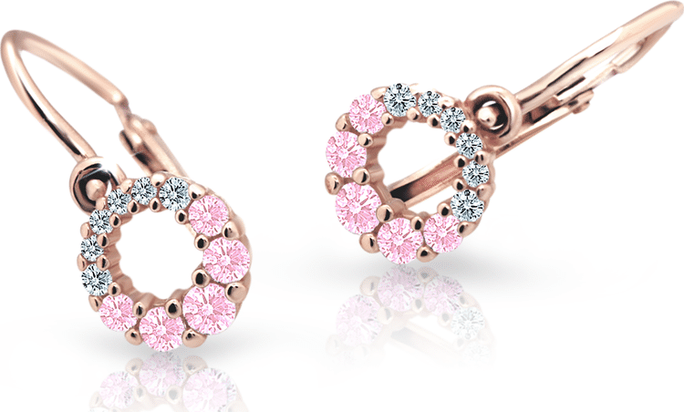 Dětské náušnice Danfil C2154 z růžového zlata s kamínky Pink, zapínání brizura