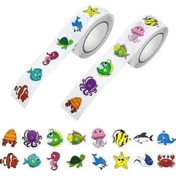 Samolepící dekorace Samolepky 1000ks na roli - mořské zvířata