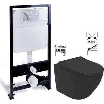 PRIM předstěnový instalační systém bez tlačítka + WC REA CARLO MINI RIMLESS ČERNÝ MAT + SEDÁTKO PRIM_20/0026 X MM1