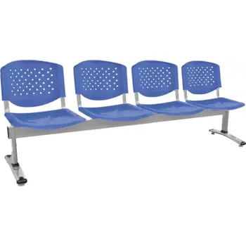 FLORIDA - 4, plastová lavice do čekárny, 4-sedák, světle modrá, kostra stříbrná