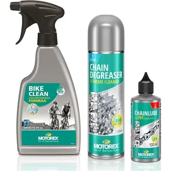 Řetěz na kolo MOTOREX set, mazivo DRY 100 ml, odmašťovač na řetěz 500 ml a čistič 500 ml (MOTOREX set, mazivo DRY 100 ml, odmašťovač na řetěz 500 ml a čistič 500 ml)