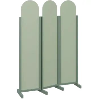 Paraván ATMOSFERE ROUND 119, dřevěný 3-dílný paraván, mobilní, výška 1900 mm, rám industrial green, výplň pistáciově zelená