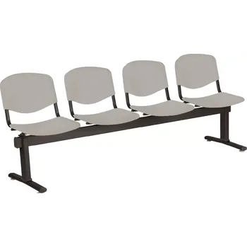 VINCENZA - 4, plastová lavice do čekárny, 4-sedák, šedá, kostra černá