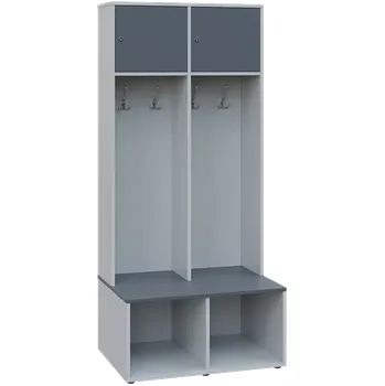 Šatní skříň SZB - 180 - 80 šatní skříň s botníkem, 2-dvéřová, 1800x800x300/600 mm, korpus šedá, dvířka/police antracit