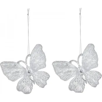 Vánoční dekorace Motýl na vánoční stromek - průhledný 2 ks 11 cm