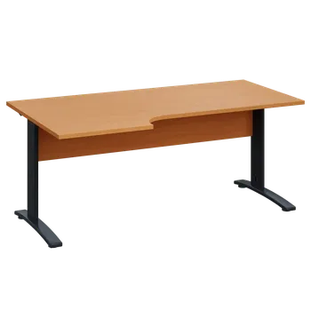 Psací stůl LKR 28 - 186 stůl kancelářský, rohový, levý, kovová podnož černá, deska 25 mm, široký 1800 mm, buk Royal