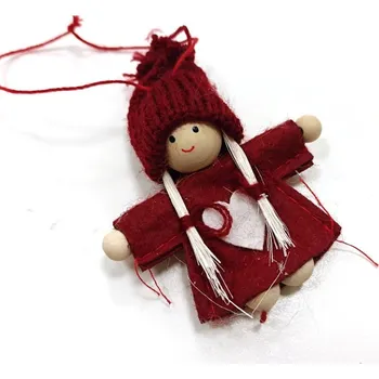 Vánoce PLSTĚNÁ FIGURKA SE SRDÍČKEM 8 CM BORDO - 1 KS