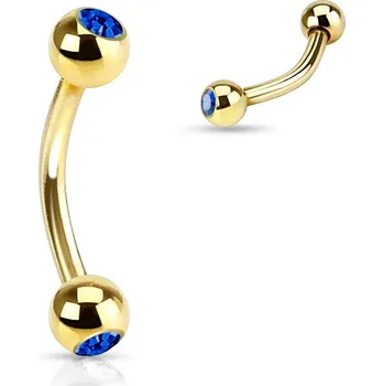 Piercing Pozlacený piercing do obočí s kamínky (tmavě modrá)
