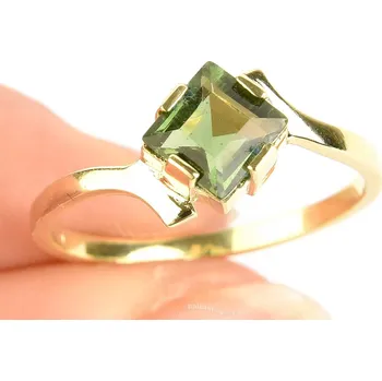 Prsten Prsten s vltavínem 6 x 6mm vel.58 zlato Au 585/1000 14K 2.41g