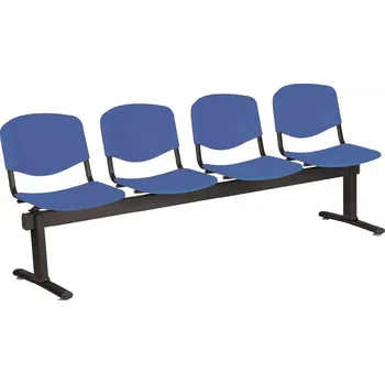 VINCENZA - 4, plastová lavice do čekárny, 4-sedák, světle modrá, kostra černá