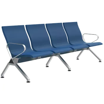 SPACE - 4, polyuretanová lavice do čekárny, 4-sedák, modrá, kostra stříbrná