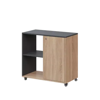 Šatní skříň AERO 23 L kancelářská skříň, 1-dveřová/2 niky, levá, 750x800x400, kolečka, antracit/dub bardolino