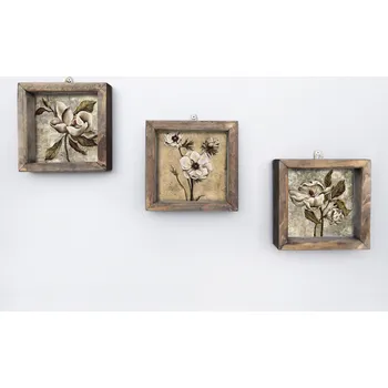 Obraz ASIR Obraz na MDF s rámem 3ks KVĚTY 15 x 15 cm