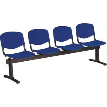 VINCENZA - 4, plastová lavice do čekárny, 4-sedák, tmavě modrá, kostra černá