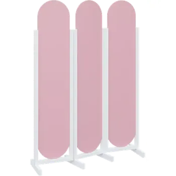 Paraván ATMOSFERE ROUND 319, dřevěný 3-dílný paraván, mobilní, výška 1900 mm, rám bílá, výplň pastelově růžová