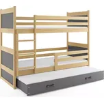 BMS GROUP Dětská patrová postel Rico - 3 osoby, 80x190 s výsuvnou přistýlkou s matrací – Borovice, Grafit, Grafit