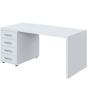 Dílenský stůl QPL 8 - 16Z4 stůl pracovní, dřevěná podnož, 4-zásuvkový, levý, deska 36 mm, široký 1600 mm, bílá