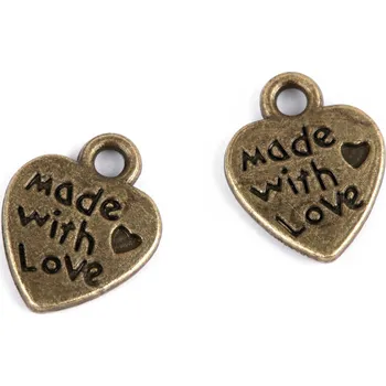 Přívěsek Přívěsek srdce Made with love, 10x12 mm, staromosaz, 330 641