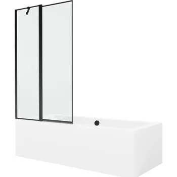 Vanová zástěna MEXEN/S - Cube obdélníková vana 170 x 80 cm s panelem + vanová zástěna 100, černá vzor 550517080X9410117070