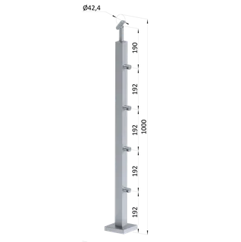 KOVIAN, s.r.o. Nerezový sloup, vrchní kotvení, 4 řadový průchodný, vrch nastavitelný, (40x40 mm), broušená nerez K320 / AISI304