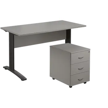 Zásuvkový kontejner SET 547 stůl kancelářský, kovová podnož černá + kontejner pojízdný, 3-zásuvkový, šedá