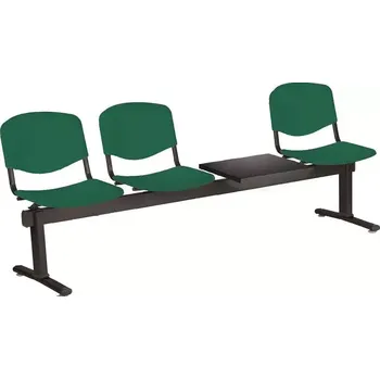 Zahradní lavice VINCENZA - 4 S, plastová lavice do čekárny, 3-sedák, stolek, zelená, kostra černá