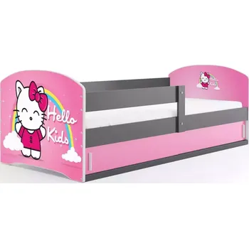 Postel BMS GROUP Dětská postel Luki 1 80x160 - 1 osoba s matrací - Grafit, Kočka