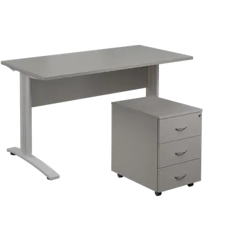 Zásuvkový kontejner SET 547 stůl kancelářský, kovová podnož stříbrná + kontejner pojízdný, 3-zásuvkový, šedá