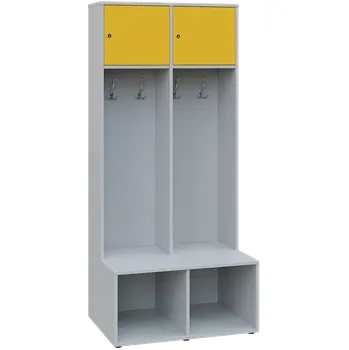 Šatní skříň SZB - 180 - 80 šatní skříň s botníkem, 2-dvéřová, 1800x800x300/600 mm, korpus šedá, horní dvířka žlutá odio
