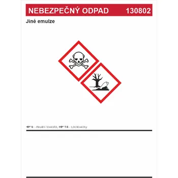 Značení Nebezpečný odpad 130802 Jiné emulze samolepící vinylová fólie A7 (105 x 74 mm)