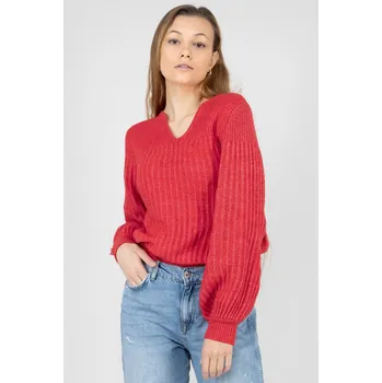 Dámský svetr Jacqueline de Yong JDY dámský svetr s balónovými rukávy Misja červený Velikost: S