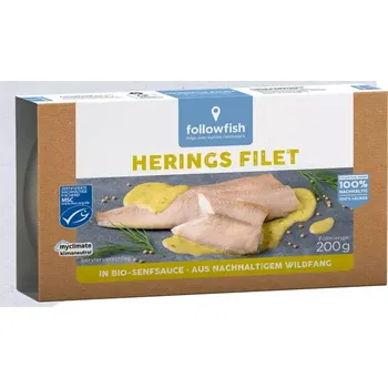 konzervovaná ryba Followfood Filety sledě v bio hořčičné omáčce 200 g