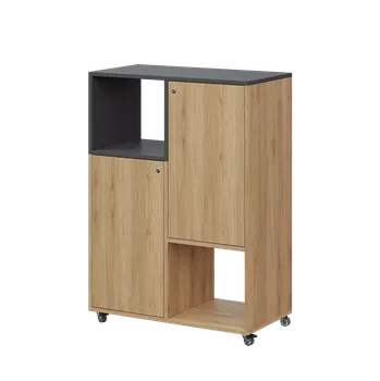 Šatní skříň AERO 34 L kancelářská skříň, 2-dveřová/2 niky, levá, 1100x800x400, kolečka, antracit/dub fjord