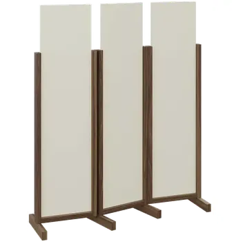 Paraván ATMOSFERE LINE 116, dřevěný 3-dílný paraván, mobilní, výška 1600 mm, rám ořech královský, výplň smetanová