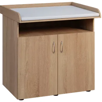 přebalovací pult a komoda PP - 106 pult přebalovací s matrací, 2-dveřový, nika, 1000x1000x800, dub bardolino, koženka bílá BA-1